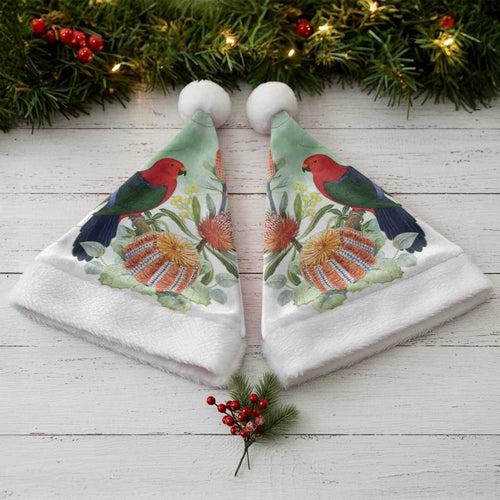 King Parrot Australia Christmas Santa Hat Alisterus Scapularis Banksia Watercolor - Aussie Hoodie