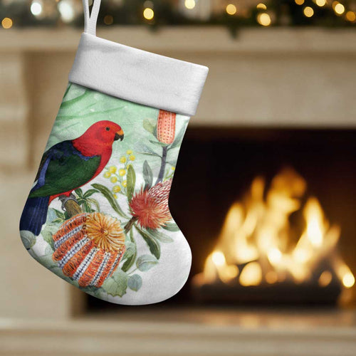 King Parrot Australia Christmas Stocking Alisterus Scapularis Banksia Watercolor - Aussie Hoodie