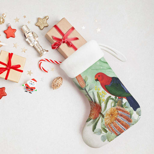 King Parrot Australia Christmas Stocking Alisterus Scapularis Banksia Watercolor - Aussie Hoodie