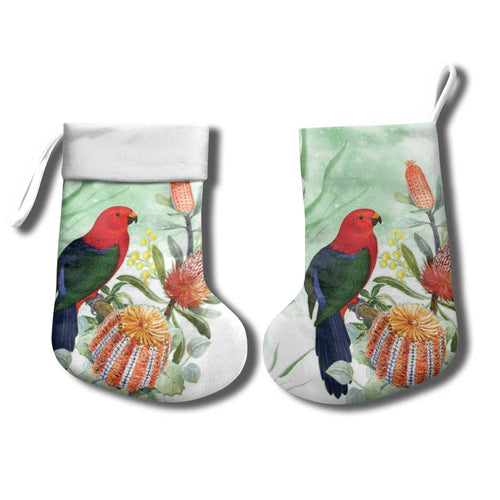 King Parrot Australia Christmas Stocking Alisterus Scapularis Banksia Watercolor - Aussie Hoodie