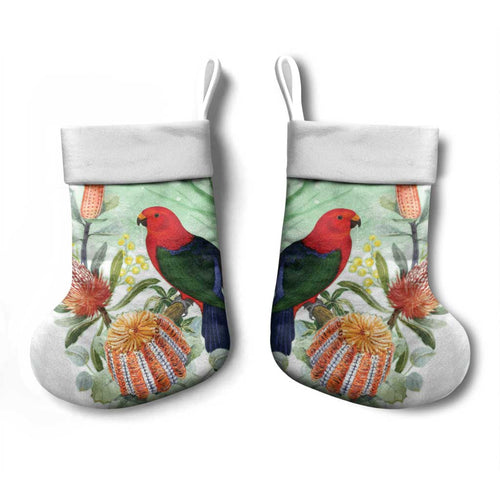 King Parrot Australia Christmas Stocking Alisterus Scapularis Banksia Watercolor - Aussie Hoodie