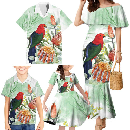 King Parrot Australia Family Matching Mermaid Dress and Hawaiian Shirt Alisterus Scapularis Banksia Watercolor - Aussie Hoodie