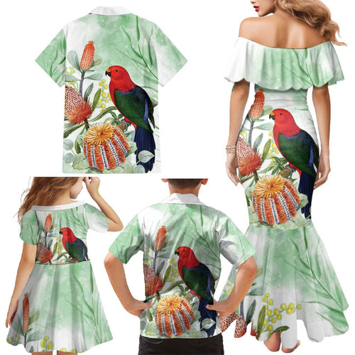 King Parrot Australia Family Matching Mermaid Dress and Hawaiian Shirt Alisterus Scapularis Banksia Watercolor - Aussie Hoodie