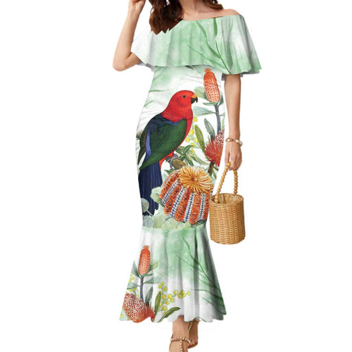 King Parrot Australia Family Matching Mermaid Dress and Hawaiian Shirt Alisterus Scapularis Banksia Watercolor - Aussie Hoodie