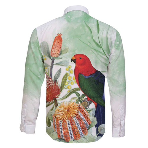 King Parrot Australia Family Matching Off The Shoulder Long Sleeve Dress and Hawaiian Shirt Alisterus Scapularis Banksia Watercolor - Aussie Hoodie