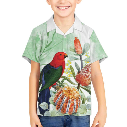 King Parrot Australia Family Matching Off The Shoulder Long Sleeve Dress and Hawaiian Shirt Alisterus Scapularis Banksia Watercolor - Aussie Hoodie