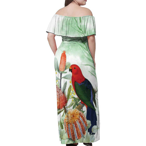 King Parrot Australia Family Matching Off Shoulder Maxi Dress and Hawaiian Shirt Alisterus Scapularis Banksia Watercolor - Aussie Hoodie