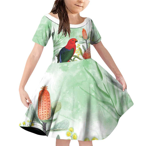 King Parrot Australia Family Matching Off Shoulder Short Dress and Hawaiian Shirt Alisterus Scapularis Banksia Watercolor - Aussie Hoodie
