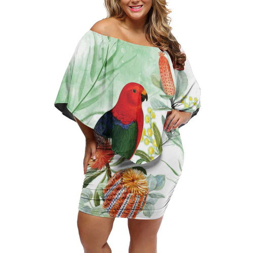 King Parrot Australia Family Matching Off Shoulder Short Dress and Hawaiian Shirt Alisterus Scapularis Banksia Watercolor - Aussie Hoodie
