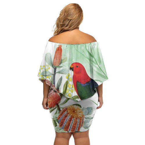 King Parrot Australia Family Matching Off Shoulder Short Dress and Hawaiian Shirt Alisterus Scapularis Banksia Watercolor - Aussie Hoodie