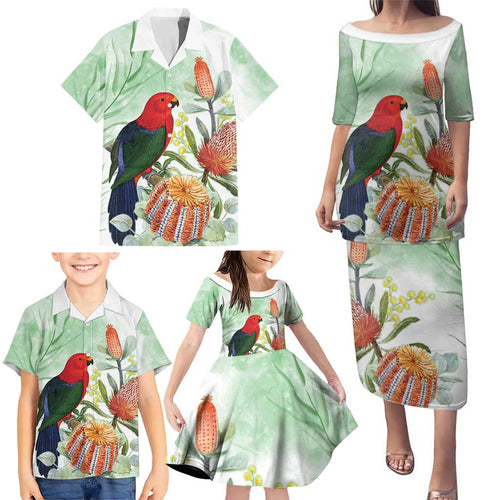 King Parrot Australia Family Matching Puletasi and Hawaiian Shirt Alisterus Scapularis Banksia Watercolor - Aussie Hoodie