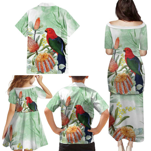King Parrot Australia Family Matching Puletasi and Hawaiian Shirt Alisterus Scapularis Banksia Watercolor - Aussie Hoodie
