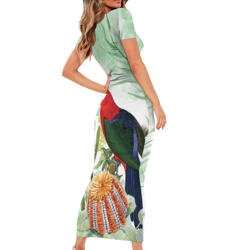 King Parrot Australia Family Matching Short Sleeve Bodycon Dress and Hawaiian Shirt Alisterus Scapularis Banksia Watercolor - Aussie Hoodie