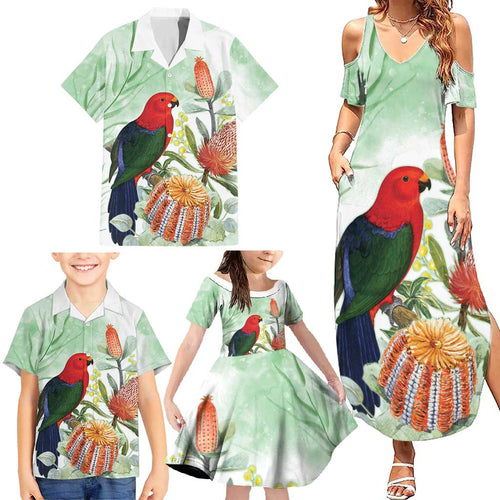 King Parrot Australia Family Matching Summer Maxi Dress and Hawaiian Shirt Alisterus Scapularis Banksia Watercolor - Aussie Hoodie