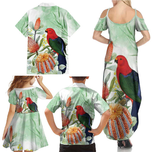 King Parrot Australia Family Matching Summer Maxi Dress and Hawaiian Shirt Alisterus Scapularis Banksia Watercolor - Aussie Hoodie