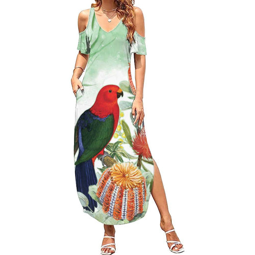 King Parrot Australia Family Matching Summer Maxi Dress and Hawaiian Shirt Alisterus Scapularis Banksia Watercolor - Aussie Hoodie