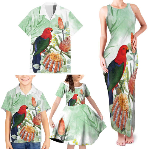 King Parrot Australia Family Matching Tank Maxi Dress and Hawaiian Shirt Alisterus Scapularis Banksia Watercolor - Aussie Hoodie