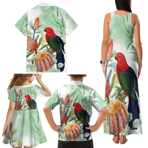 King Parrot Australia Family Matching Tank Maxi Dress and Hawaiian Shirt Alisterus Scapularis Banksia Watercolor - Aussie Hoodie