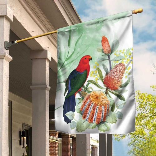 King Parrot Australia Garden Flag Alisterus Scapularis Banksia Watercolor - Aussie Hoodie