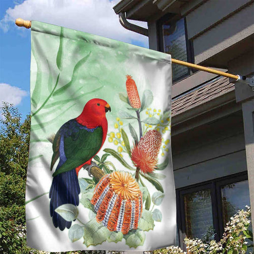 King Parrot Australia Garden Flag Alisterus Scapularis Banksia Watercolor - Aussie Hoodie