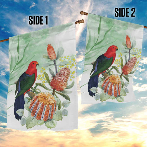 King Parrot Australia Garden Flag Alisterus Scapularis Banksia Watercolor - Aussie Hoodie