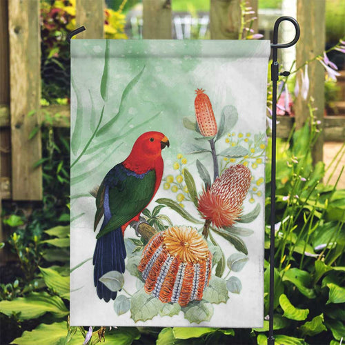 King Parrot Australia Garden Flag Alisterus Scapularis Banksia Watercolor - Aussie Hoodie
