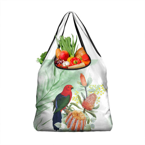 King Parrot Australia Grocery Bag Alisterus Scapularis Banksia Watercolor - Aussie Hoodie