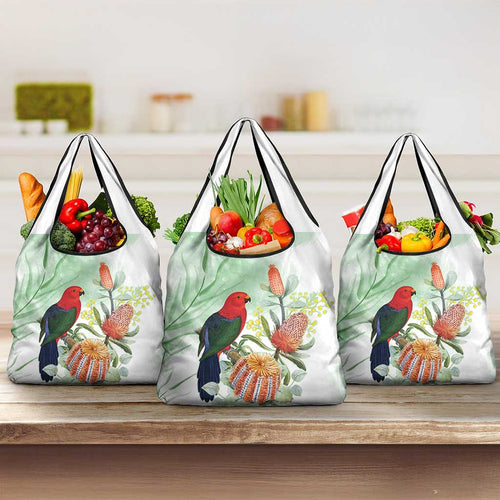 King Parrot Australia Grocery Bag Alisterus Scapularis Banksia Watercolor - Aussie Hoodie