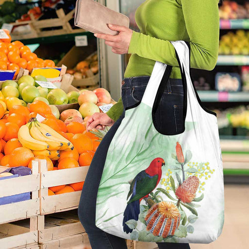 King Parrot Australia Grocery Bag Alisterus Scapularis Banksia Watercolor - Aussie Hoodie