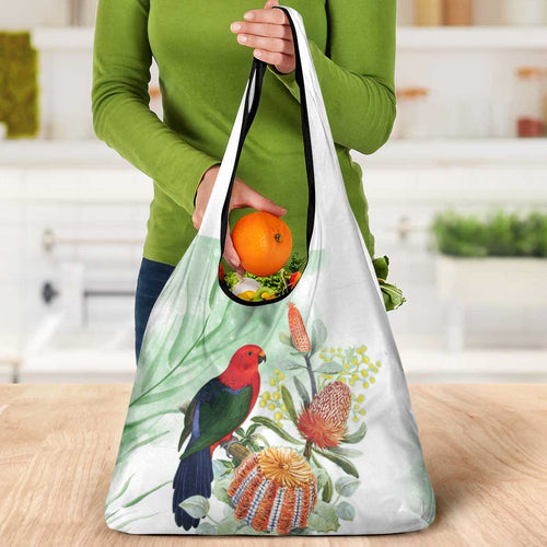 King Parrot Australia Grocery Bag Alisterus Scapularis Banksia Watercolor - Aussie Hoodie