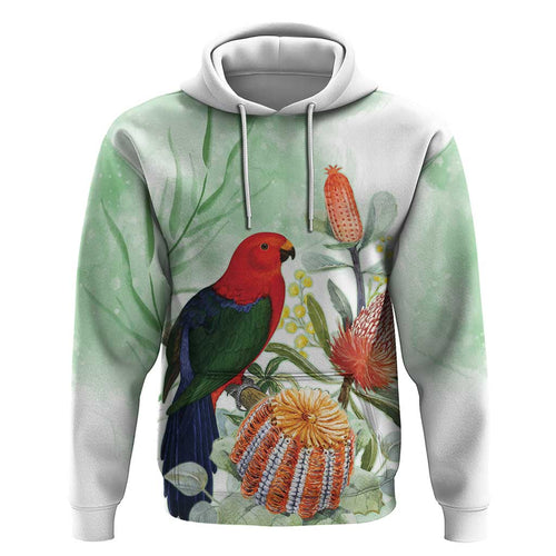 King Parrot Australia Hoodie Alisterus Scapularis Banksia Watercolor - Aussie Hoodie