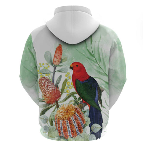 King Parrot Australia Hoodie Alisterus Scapularis Banksia Watercolor - Aussie Hoodie