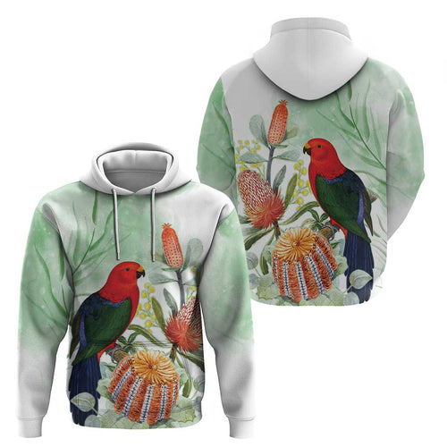 King Parrot Australia Hoodie Alisterus Scapularis Banksia Watercolor - Aussie Hoodie