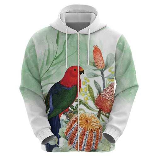 King Parrot Australia Hoodie Alisterus Scapularis Banksia Watercolor - Aussie Hoodie