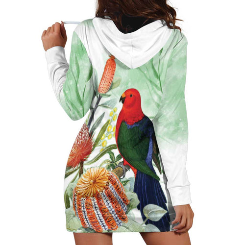 King Parrot Australia Hoodie Dress Alisterus Scapularis Banksia Watercolor - Aussie Hoodie