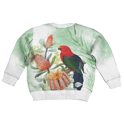 King Parrot Australia Kid Ugly Christmas Sweater Alisterus Scapularis Banksia Watercolor - Aussie Hoodie