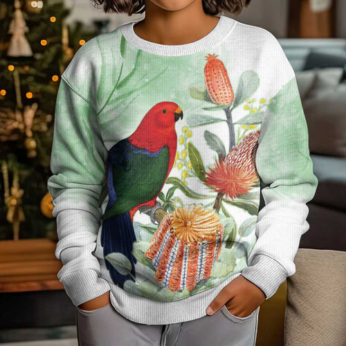 King Parrot Australia Kid Ugly Christmas Sweater Alisterus Scapularis Banksia Watercolor - Aussie Hoodie