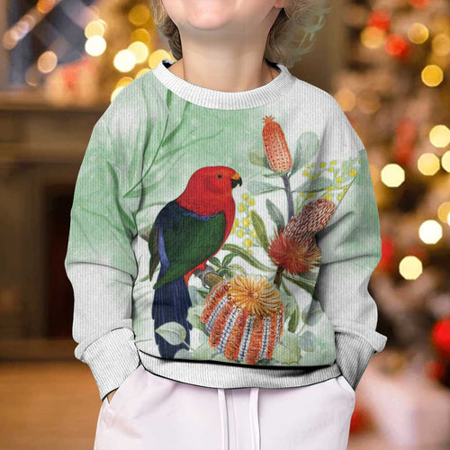 King Parrot Australia Kid Ugly Christmas Sweater Alisterus Scapularis Banksia Watercolor - Aussie Hoodie