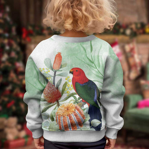 King Parrot Australia Kid Ugly Christmas Sweater Alisterus Scapularis Banksia Watercolor - Aussie Hoodie