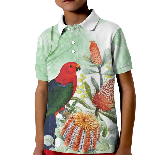 King Parrot Australia Kid Polo Shirt Alisterus Scapularis Banksia Watercolor - Aussie Hoodie