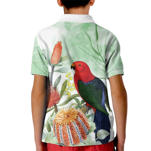 King Parrot Australia Kid Polo Shirt Alisterus Scapularis Banksia Watercolor - Aussie Hoodie
