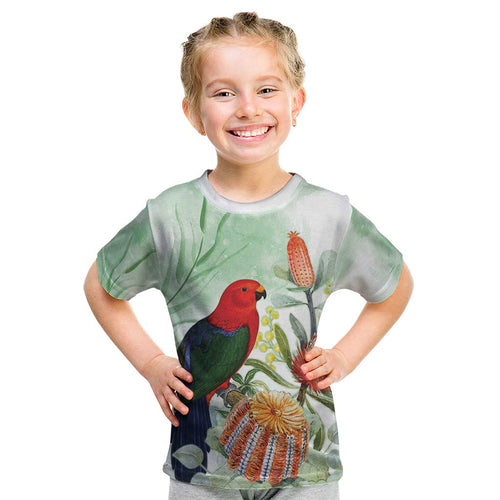 King Parrot Australia Kid T Shirt Alisterus Scapularis Banksia Watercolor - Aussie Hoodie