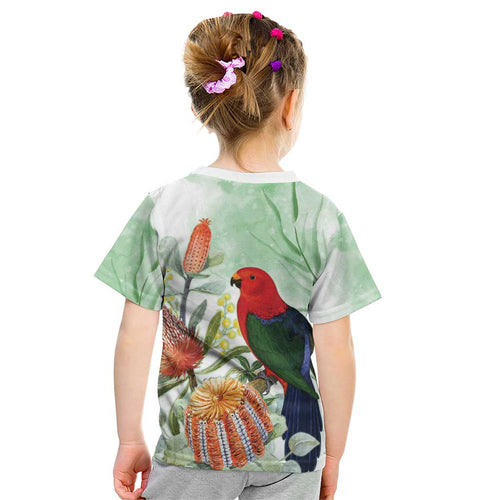 King Parrot Australia Kid T Shirt Alisterus Scapularis Banksia Watercolor - Aussie Hoodie