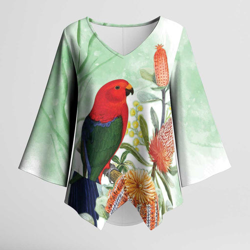 King Parrot Australia Kimono Sleeve Blouse Alisterus Scapularis Banksia Watercolor - Aussie Hoodie