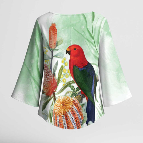King Parrot Australia Kimono Sleeve Blouse Alisterus Scapularis Banksia Watercolor - Aussie Hoodie