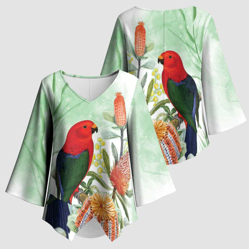 King Parrot Australia Kimono Sleeve Blouse Alisterus Scapularis Banksia Watercolor - Aussie Hoodie