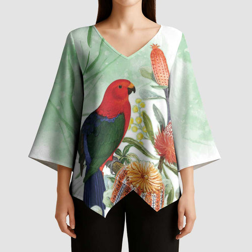 King Parrot Australia Kimono Sleeve Blouse Alisterus Scapularis Banksia Watercolor - Aussie Hoodie