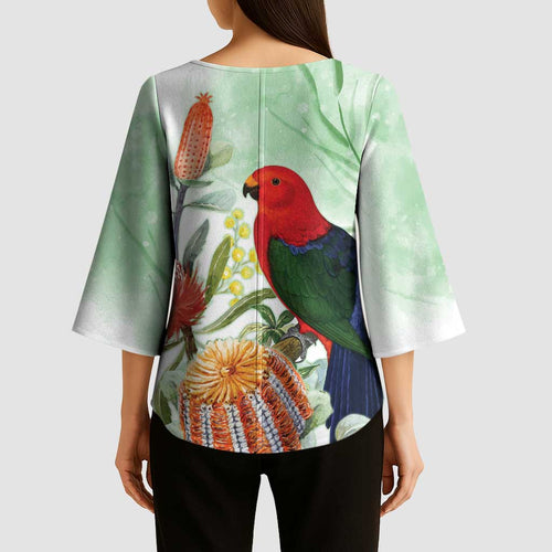 King Parrot Australia Kimono Sleeve Blouse Alisterus Scapularis Banksia Watercolor - Aussie Hoodie