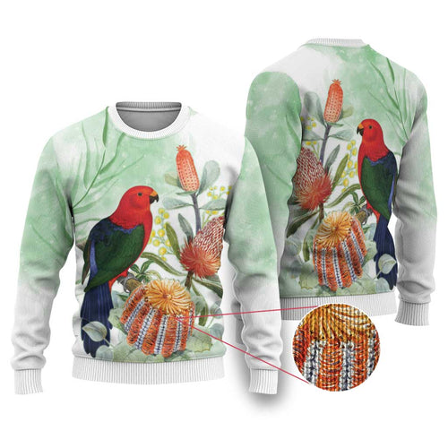 King Parrot Australia Ugly Christmas Sweater Alisterus Scapularis Banksia Watercolor - Aussie Hoodie
