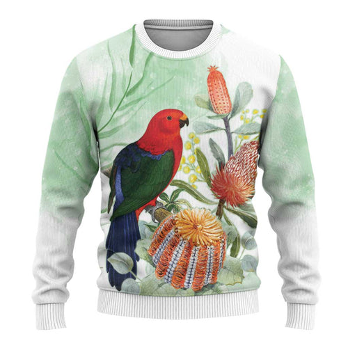 King Parrot Australia Ugly Christmas Sweater Alisterus Scapularis Banksia Watercolor - Aussie Hoodie